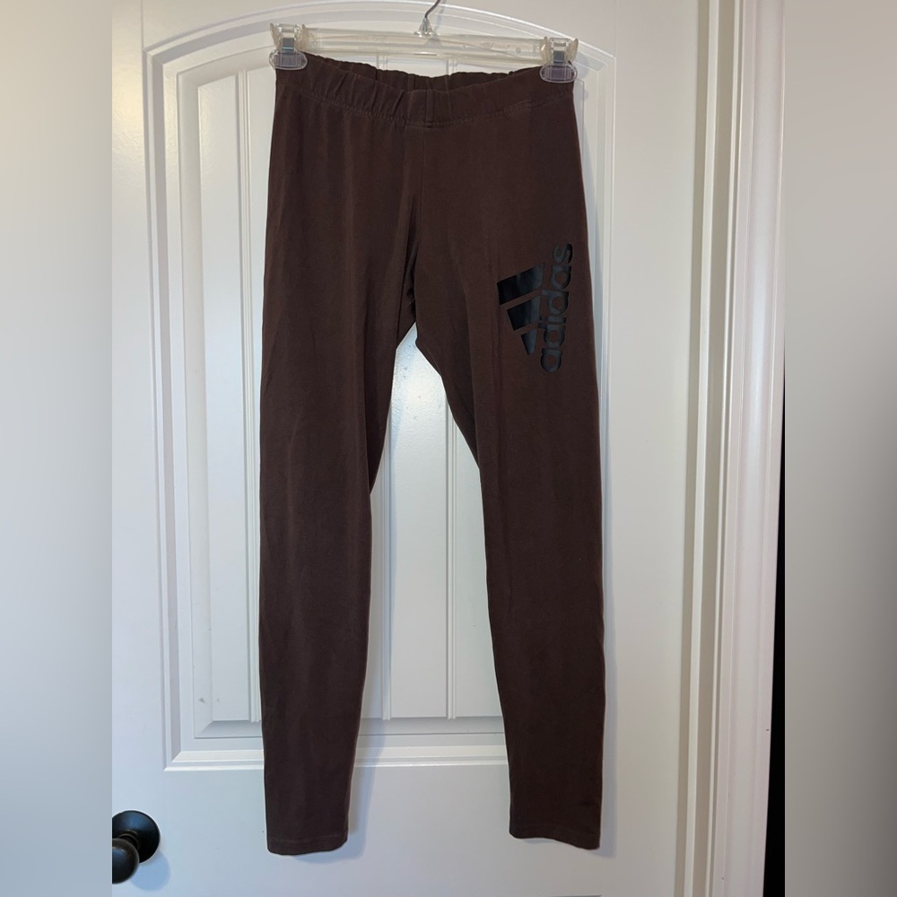 Adidas Chocolate Brown Leggings with Black Logo